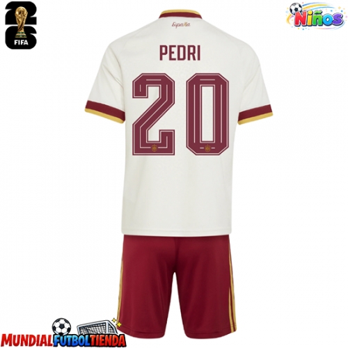 Camiseta España Pedri Gonzalez #20 Segunda Equipación Replica Mundial 2026 para niños mangas cortas (+ Pantalones cortos)